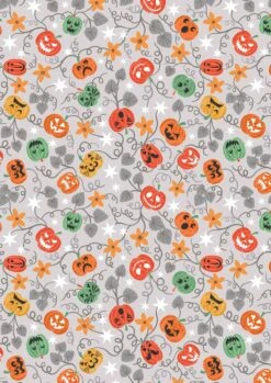 Castle Spooky Fabric | Spooky Pumpkins Light Grey