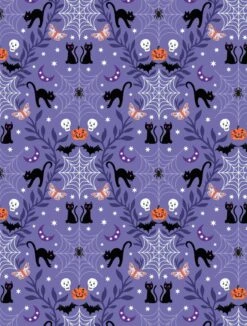 Castle Spooky Fabric | Cobwebs & Cats Blue