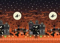 Haunted House Fabric | Glow In The Dark Double Edge Border Orange