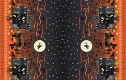 Haunted House Fabric | Glow In The Dark Double Edge Border Orange -Arts and Crafts A599 2 2