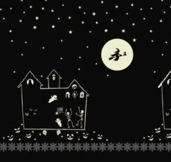 Haunted House Fabric | Glow In The Dark Double Edge Border Blue