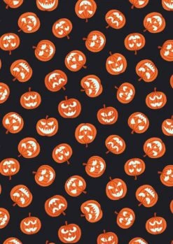 Haunted House Fabric | Glow In The Dark Pumpkin Black