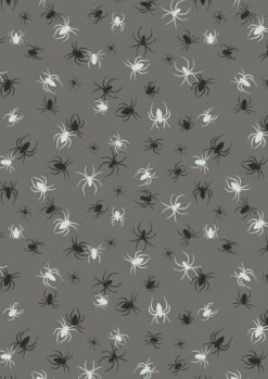 Haunted House Fabric | Glow In The Dark Spiders Grey