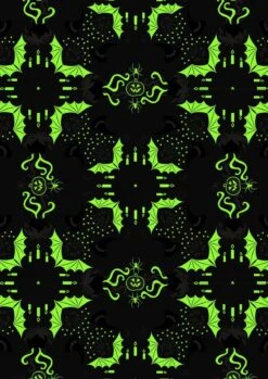 Haunted House Fabric | Glow In The Dark Hats, Cats & Bats Blue