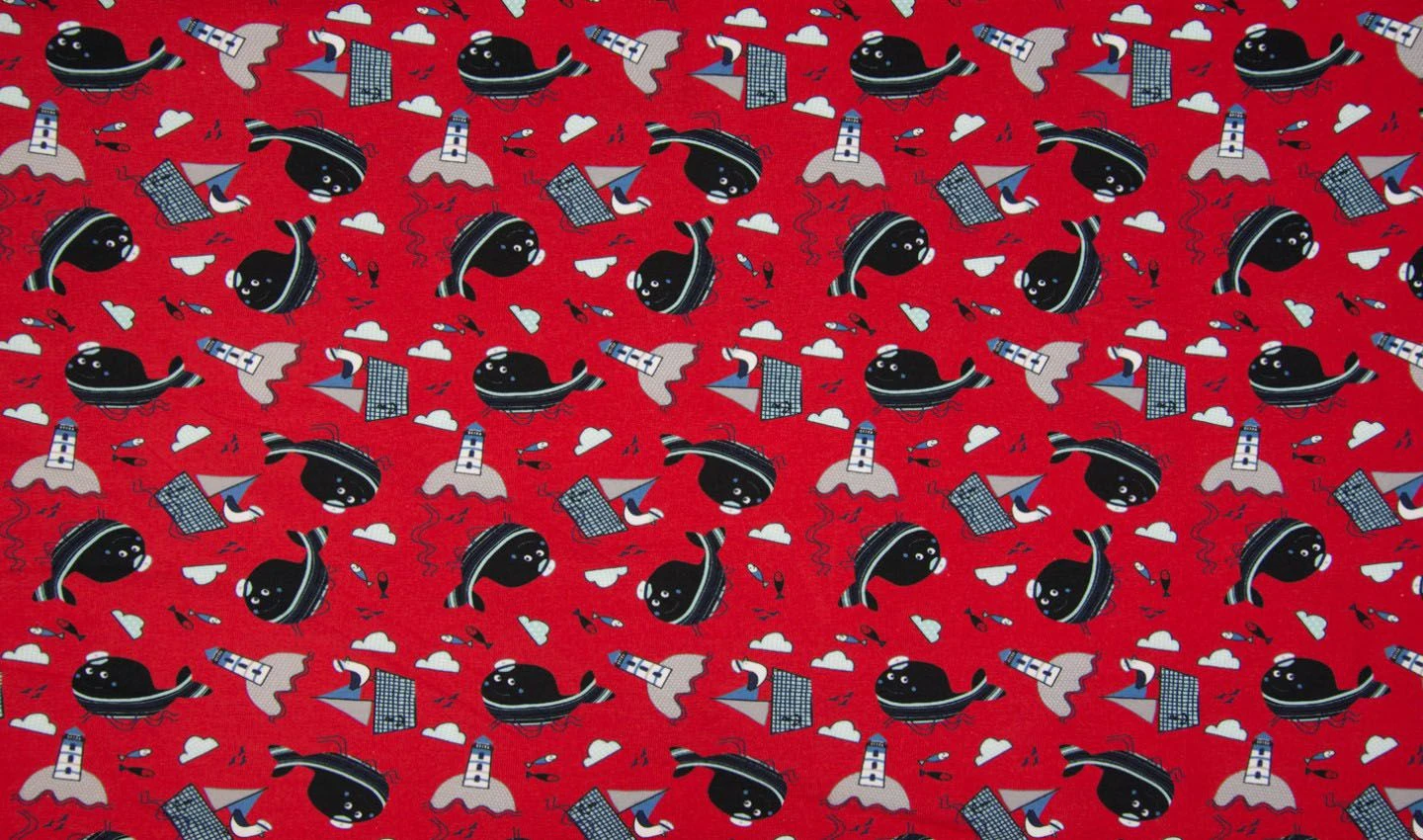 Jersey Cotton Fabric | Whales Red 3 Jersey Cotton Fabric | Whales Red