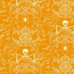 Midnight Haunt Halloween Fabric | Spooky Damask Pumpkin
