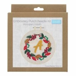 Embroidery Punch Needle Kit With Hoop | Monogram Wreath -Arts and Crafts E109041 10 1