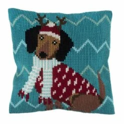 Cross Stitch Cushion Kit | Festive Dog -Arts and Crafts E109057 04 3
