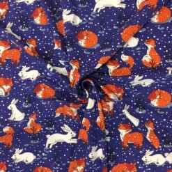 Jersey Cotton Fabric | Fox & Rabbit Winter Scene