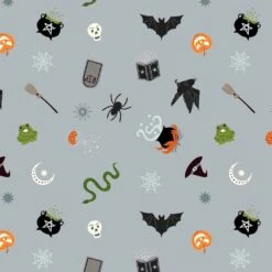 Cast A Spell Lewis & Irene Fabric | Spooky Halloween Light Grey Silver Metallic