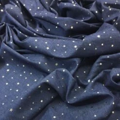 Sparkling Chambray Fabric | Gold Metallic Mini Star On Dark Blue -Arts and Crafts h3028 008 3