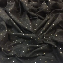 Sparkling Chambray Fabric | Gold Metallic Mini Star On Black -Arts and Crafts h3028 069 3